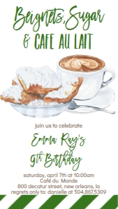 Birthday Beignet Green Text Invite: Birthday Beignet Green