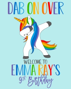 Birthday Unicorn Dabbing Welcome Sign: Birthday Unicorn Dabbing