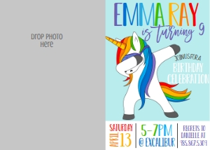 Birthday Unicorn Dabbing Photo Invite: Birthday Unicorn Dabbing