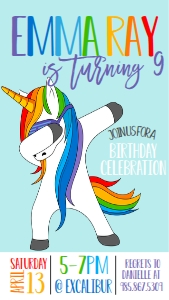 Birthday Unicorn Dabbing Text Invite: Birthday Unicorn Dabbing