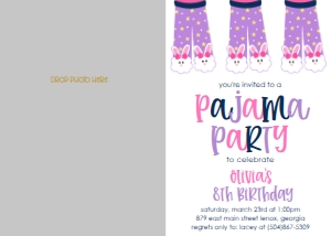 Birthday Slumber Party Purple Photo Invite 7x5: Birthday Slumber Party Purple
