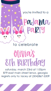 Birthday Slumber Party Purple Text Invite: Birthday Slumber Party Purple