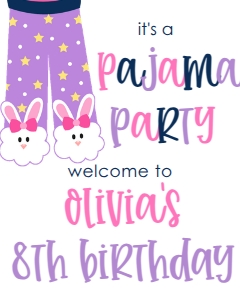 Birthday Slumber Party Purple Welcome Sign 8x10: Birthday Slumber Party Purple