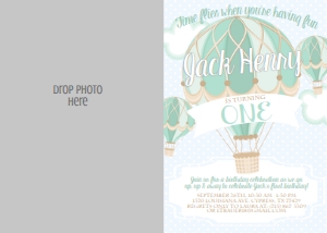 Birthday Hot Air Balloon Aqua Photo Invite: Birthday Hot Air Balloon Aqua