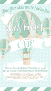 Birthday Hot Air Balloon Aqua Text Invite: Birthday Hot Air Balloon Aqua