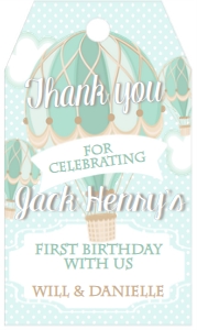 Birthday Hot Air Balloon Aqua Favor Tag: Birthday Hot Air Balloon Aqua