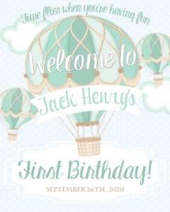 Birthday Hot Air Balloon Aqua Welcome Sign: Birthday Hot Air Balloon Aqua