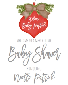 Baby Shower Christmas Burlap Red Ornament Welcome Sign: Baby Shower Christmas Burlap Red Ornament Invitation