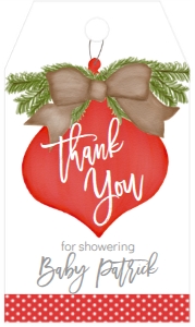 Baby Shower Christmas Burlap Red Ornament Favor Tag: Baby Shower Christmas Burlap Red Ornament Invitation