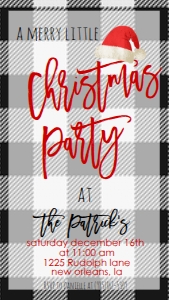Christmas Party Buffalo Plaid Santa Hat Text Invite: Christmas Party Buffalo Plaid Santa Hat Invitation