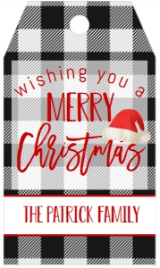Christmas Party Buffalo Plaid Santa Hat Favor Tag: Christmas Party Buffalo Plaid Santa Hat Invitation