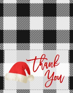 Christmas Party Buffalo Plaid Santa Hat Thank You Card: Christmas Party Buffalo Plaid Santa Hat Invitation