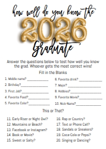Graduation Party Foil Balloon 2026 How Well Do You Know the Grad: Graduation Party Foil Balloon Class of 2021