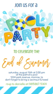 Back to School Pool Party Blue Text Invite: Back to School Pool Party Blue