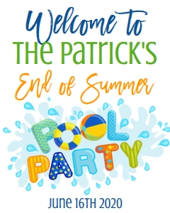 Back to School Pool Party Blue Welcome Sign 8x10: Back to School Pool Party Blue