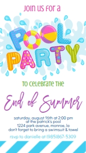 Back to School Pool Party Purple Text Invite: Back to School Pool Party Purple