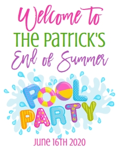 Back to School Pool Party Purple Welcome Sign 8x10: Back to School Pool Party Purple