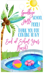 School End of Year Pool Party Invitation Favor Tag: School End of Year Pool Party Invitation