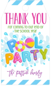 Birthday School Pool Party Purple Favor Tag: Birthday School Pool Party Purple