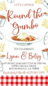 Gumbo Bowl Gather Round Text Invite: Gumbo Bowl Gather Round