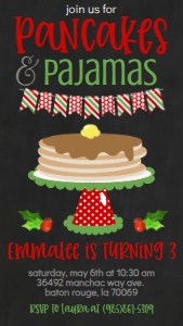 Birthday Christmas Pancakes and Pajamas Text Invite: Birthday Christmas Pancakes and Pajamas Invitation