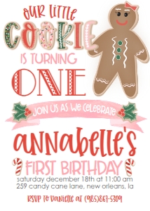 Birthday Christmas Cookie First Birthday Invitation Girl new: Birthday Christmas Cookie First Birthday Invitation Girl new