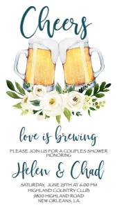 Couple Shower brewing white floral Text Invite: Couple Shower brewing white floral