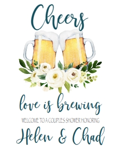 Couple Shower brewing white floral Welcome Sign 8x10: Couple Shower brewing white floral