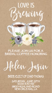Bridal Shower Coffee Love is Brewing blue Text Invite: Bridal Shower Coffee Love is Brewing blue