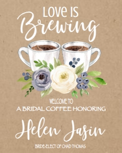 Bridal Shower Coffee Love is Brewing blue Welcome Sign 8x10: Bridal Shower Coffee Love is Brewing blue