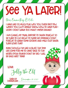 Christmas Elf Goodbye Elf Green: Christmas Elf Welcome Letter Elf Green