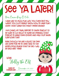 Christmas Elf Goodbye Elf Green Girl: Christmas Elf Welcome Letter Elf Girl Green