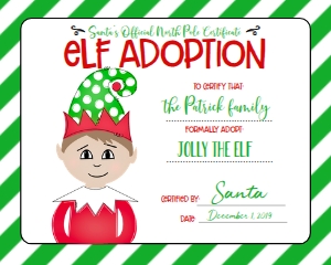 Christmas Elf Adoption Certificate Boy Green: Christmas Elf Welcome Letter Elf Green
