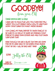 Christmas Elf Goodbye Letter Elf Green Boy: Christmas Elf Welcome letter spdart green