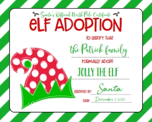 Christmas Elf Quarantine Adoption Certificate Hat Green: Christmas Elf Welcome Letter hat Green