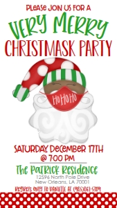 Christmas Mask Party Santa 7x5 Text Invite AA: Christmas Mask Party Santa7x5 AA