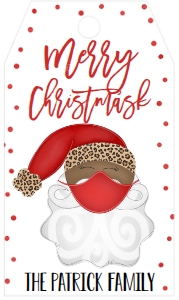 Christmas Party Santa Mask Leopard Favor Tag AA: Christmas Party Santa Mask Invitation Leopard AA