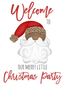 Christmas Party Leopard Santa Hat Welcome Sign AA: Christmas Party Santa Invitation Leopard AA