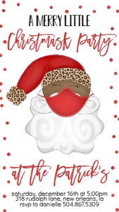 Christmas Party Santa Mask Text Invitation Leopard AA: Christmas Party Santa Mask Invitation Leopard AA