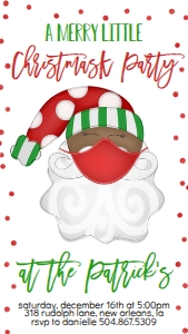 Christmas Party Santa Mask Text Invitation Green AA: Christmas Party Santa Mask Invitation Green AA