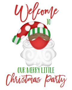 Christmas Party Santa Mask Invitation Green Welcome Sign AA: Christmas Party Santa Mask Invitation Green AA