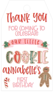 Birthday Christmas Cookie First Birthday Invitation Girl new Favor Tag: Birthday Christmas Cookie First Birthday Invitation Girl new