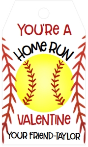 Valentines Day You're a Home Run Softball Favor Tag: Valentines Day You're a Home Run Softball Favor Tag
