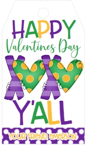 Valentines Day XOXO Mardi Gras Favor Tag: Valentines Day XOXO Mardi Gras Favor Tag