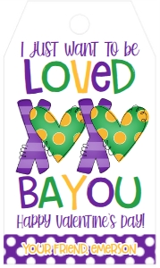 Valentines Day XOXO Mardi Gras loved Bayou Favor Tag: Valentines Day XOXO Mardi Gras loved Bayou Favor Tag