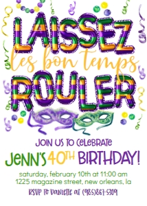 Mardi Gras Laissez Foil Balloon Birthday Invite: Mardi Gras Laissez Foil Balloon Birthday Invite