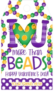 Valentines Day Mardi Gras Love you more than beads Favor Tag design preview