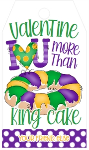 Valentines Day Mardi Gras Love you King Cake Favor Tag: Valentines Day Mardi Gras Love you King Cake Favor Tag