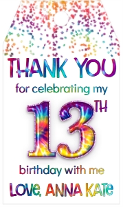 Birthday Foil Balloon Tie Dye 13 Favor Tag: Birthday Foil Balloon Tie Dye 13