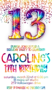 Birthday Foil Balloon Tie Dye 13 Text Invite: Birthday Foil Balloon Tie Dye 13